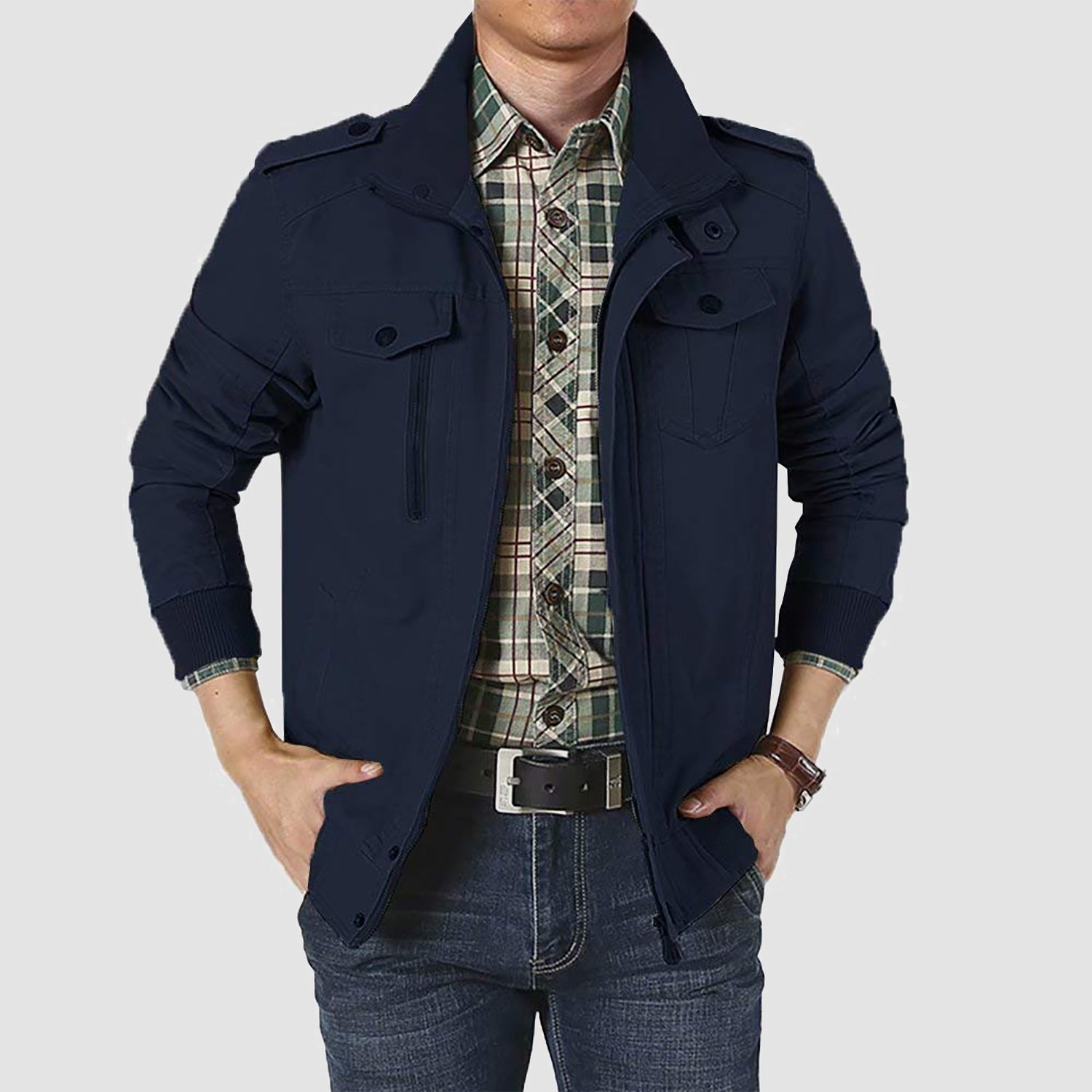 Men's Jacket Winter Military Cargo Work Jacket with 5 Pockets Fleece Lined Thicken Warm Coat